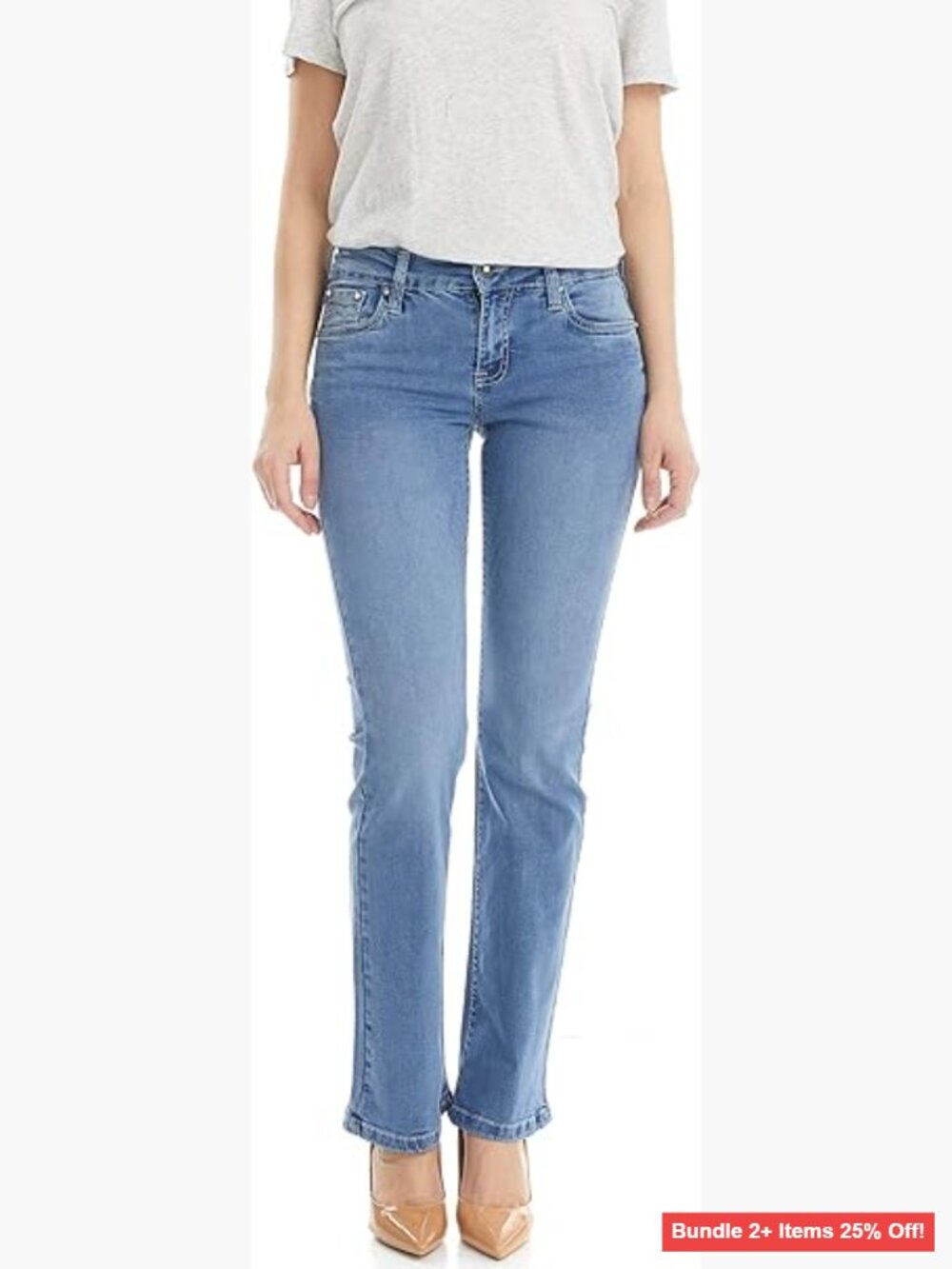 Mid Rise Boot Cut Jeans, 78% Cotton Stretch, 28-32 Inseam
